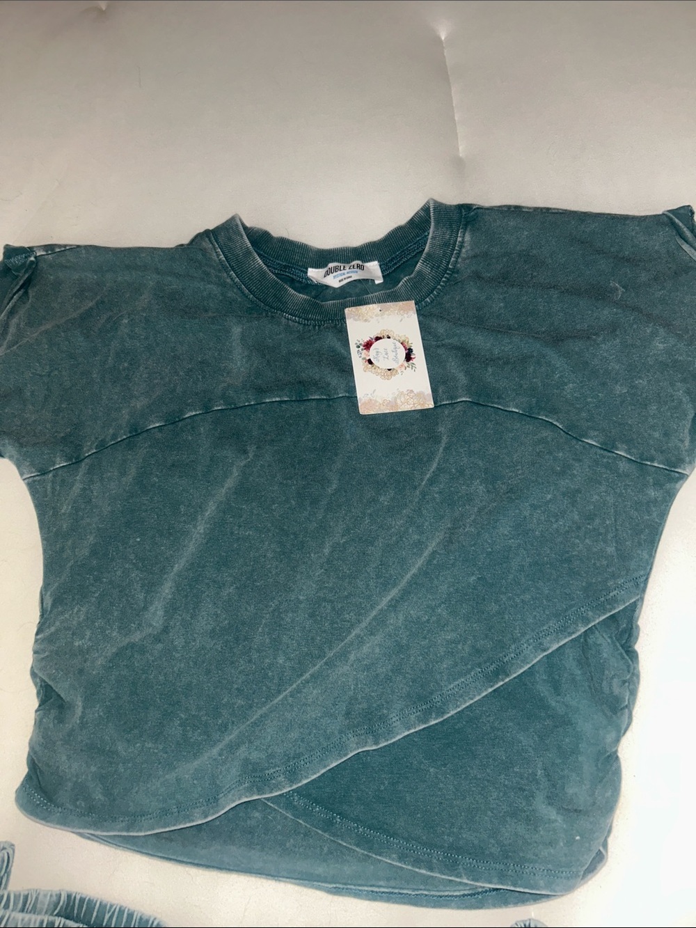 Double Zero Relaxed Wide-Leg Pants jogger style and top in Teal Green - Picture 3 of 4